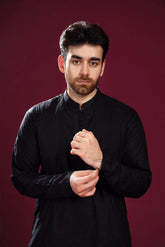 Black Luppi Falling Cotton Embroidered Kurta Trouser - Men