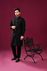 Black Kurta Trouser with Blended Waistcoat - Straight Cut - Men