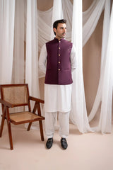 Burgundy Suiting Waistcoat - Straight Cut Buttoned - Men