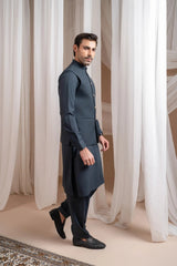 Charcoal Grey Kurta Shalwar with Suiting Waistcoat - Straight Cut - Men