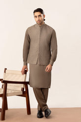 Taupe Kurta Trouser with Embroidered Waistcoat - 3PC
