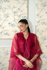 Wahaj M Khan | Lra Eid Collection 26 | Magenta Organza Cape Set