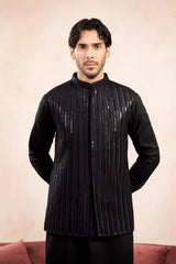 Black Falling Arrow Sequin Embroidered Waistcoat - Men