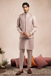 Pink Kurta Trouser Falling Embroidered Waistcoat - 3PC - Men