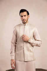 Coffee Beige Arrow Embroidered Waistcoat - Men