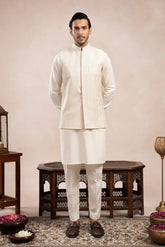 Bosky White Kurta Trouser with Falling Embroidered Waistcoat - 3PC - Men