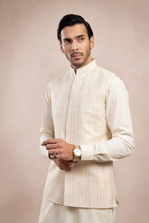 Bosky White Falling Embroidered Waistcoat - Men