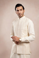 Bosky White Falling Embroidered Waistcoat - Men