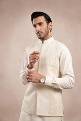 Bosky White Kurta Trouser with Falling Embroidered Waistcoat - 3PC - Men