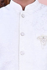 Men's White Jacquard Style Waist Coat
