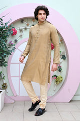 Men's Beige Jacquard Embroidered Kurta Pajama