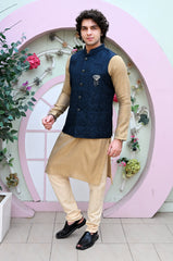 Men's Navy Blue Printed Waist Coat