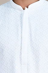 Men's White Chikankari Embroidered Kurta Pajama