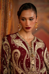 Ethnc | 1 Piece EMBROIDERED SUIT 26 | BURGUNDY E1069