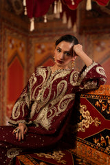Ethnc | 1 Piece EMBROIDERED SUIT 26 | BURGUNDY E1069