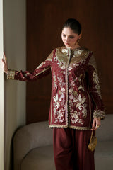 Ethnc | 2 Piece EMBROIDERED SUIT 26 | BURGUNDY E1077
