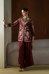 Ethnc | 2 Piece EMBROIDERED SUIT 26 | BURGUNDY E1077