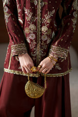Ethnc | 2 Piece EMBROIDERED SUIT 26 | BURGUNDY E1077
