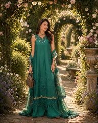 Noor by Saadia Asad | Noor Eid Printskhas 26 | D2 – Peacock Green