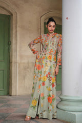 Anarkali | Floral Embroidered Maxi | Pastel Green