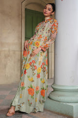 Anarkali | Floral Embroidered Maxi | Pastel Green