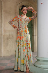Anarkali | Floral Embroidered Maxi | Pastel Green