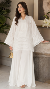Zeenat Atelier | CHIKANKARI 2-PC SET | PRISTINE WHITE