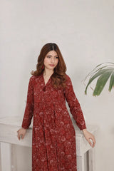Zayan | Lawn frock | Red Wine