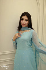 Saad Ibrahim | SOLID SKY BLUE KURTA | SHARARA SET WITH DUPATTA