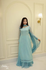 Saad Ibrahim | SOLID SKY BLUE KURTA | SHARARA SET WITH DUPATTA