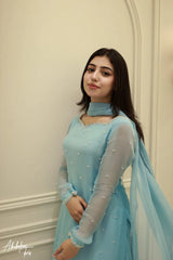Saad Ibrahim | SOLID SKY BLUE KURTA | SHARARA SET WITH DUPATTA
