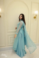 Saad Ibrahim | SOLID SKY BLUE KURTA | SHARARA SET WITH DUPATTA