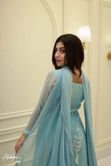 Saad Ibrahim | SOLID SKY BLUE KURTA | SHARARA SET WITH DUPATTA