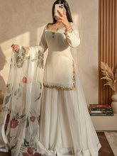 Zayan | WHITE GEORGETTE EMBROIDERY SHARARA SUIT | FLORAL DUPATTA