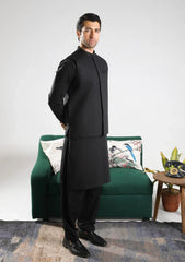 Black Soft Cotton Kurta Shalwar with Waistcoat - Men