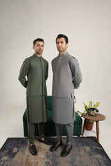 Army Green Soft Cotton Kurta Trouser with Waistcoat - Men
