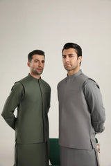 Light Grey Soft Cotton Kurta Trouser with Waistcoat - Men