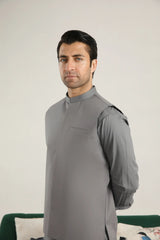 Light Grey Soft Cotton Kurta Trouser with Waistcoat - Men