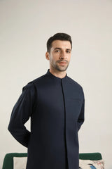 Dark Navy Blue Soft Cotton Kurta Shalwar with Waistcoat - Men
