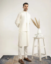 Bosky White Soft Cotton Kurta Trouser with Waistcoat - Men