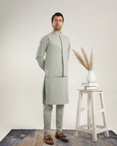 Light Mint Soft Cotton Kurta Trouser with Waistcoat - Men