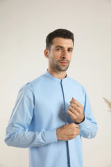 Sky Blue Soft Cotton Kurta Shalwar with Waistcoat - Men