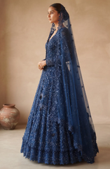 Samyakk | Blue Sequins Embroidered | Indowestern Net Lehenga