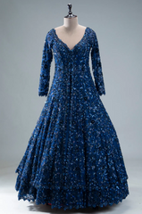 Samyakk | Blue Sequins Embroidered | Indowestern Net Lehenga
