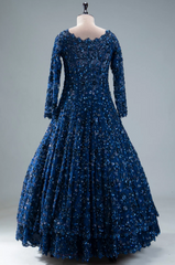 Samyakk | Blue Sequins Embroidered | Indowestern Net Lehenga