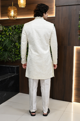 Men Sherwani in Ivory Jacquard with Zari Work