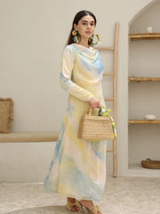 Sowears | Daylin Floral Blue And Yellow | Drape Long Dress