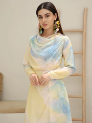 Sowears | Daylin Floral Blue And Yellow | Drape Long Dress