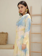 Sowears | Daylin Floral Blue And Yellow | Drape Long Dress