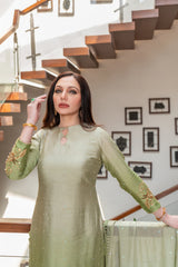 Wahaj M Khan | The Print Story | Sage Green Shaded Outfit